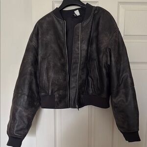 HM Brand New Black Leather Bomber Jacket